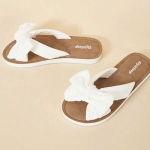 SIZE 41 / approx 9.5 Women's White Crochet eyelet bow Sandals